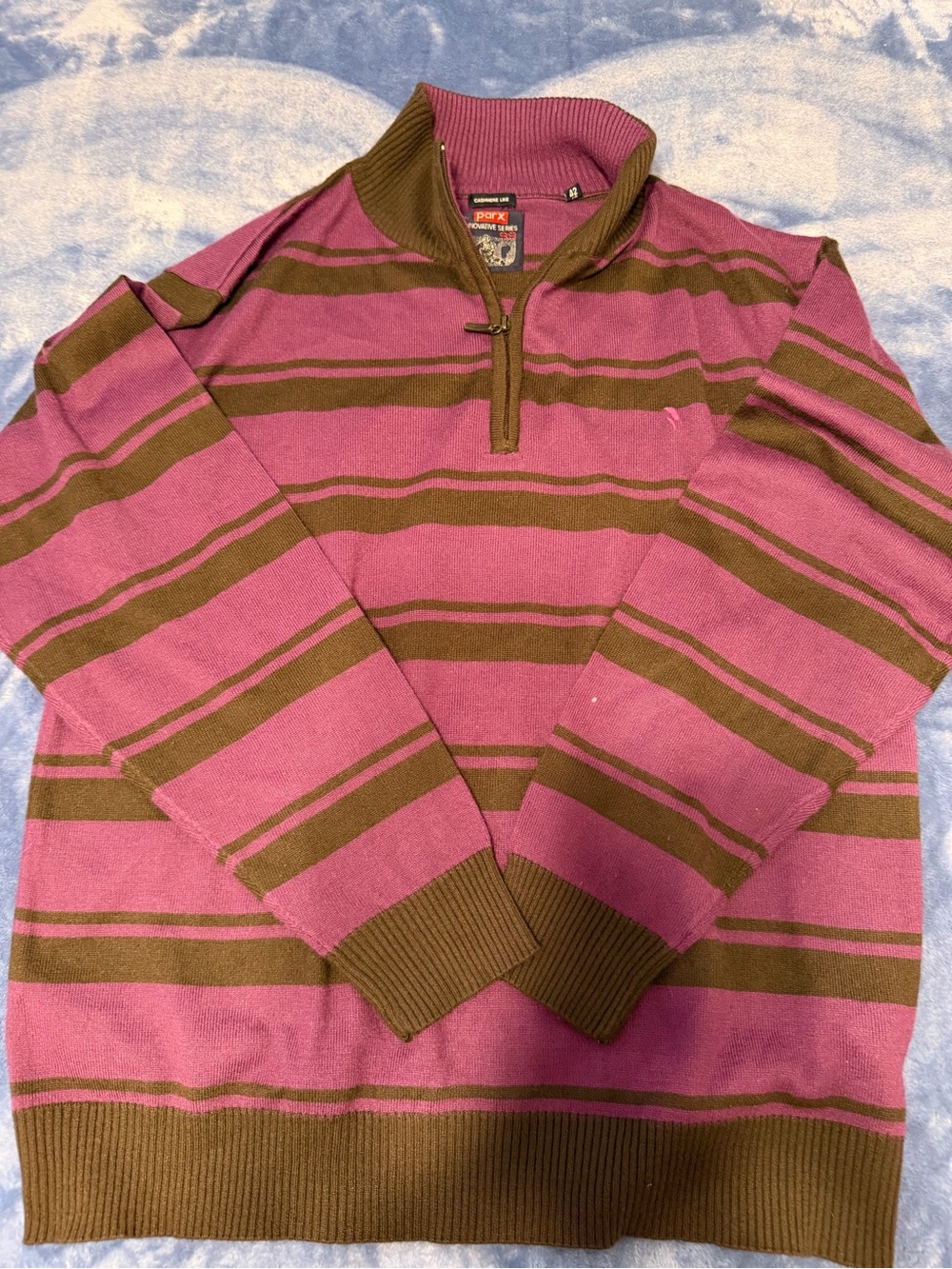 Parx Men’s Pink and Brown Striped Half-Zip innovated cashmere like Sweater